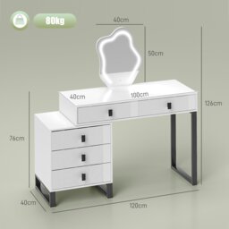 Rackhams Dressing Table with LED Leaf Shape Mirror and 5 Drawers, White - White - thumbnail 5
