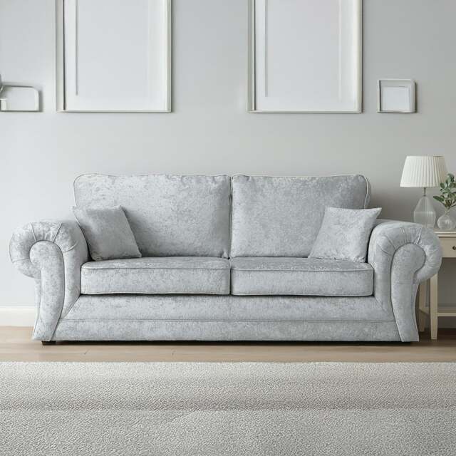 Rackhams Chelsea Crushed Velvet Full Back 3 Seater - Silver - image 1