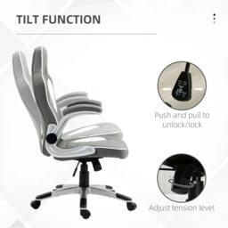 Rackhams Computer Gaming Chair, Office Desk Swivel Chair, PU Leather Racing Chair with 90° Flip-up Armrest, Adjustable Height and Rolling Wheels, Grey - thumbnail 5