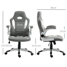 Rackhams Computer Gaming Chair, Office Desk Swivel Chair, PU Leather Racing Chair with 90° Flip-up Armrest, Adjustable Height and Rolling Wheels, Grey - thumbnail 3