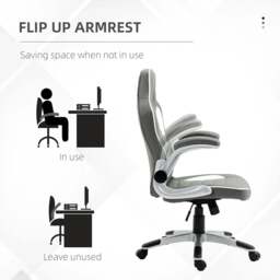 Rackhams Computer Gaming Chair, Office Desk Swivel Chair, PU Leather Racing Chair with 90° Flip-up Armrest, Adjustable Height and Rolling Wheels, Grey - thumbnail 6