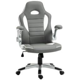 Rackhams Computer Gaming Chair, Office Desk Swivel Chair, PU Leather Racing Chair with 90° Flip-up Armrest, Adjustable Height and Rolling Wheels, Grey - thumbnail 1