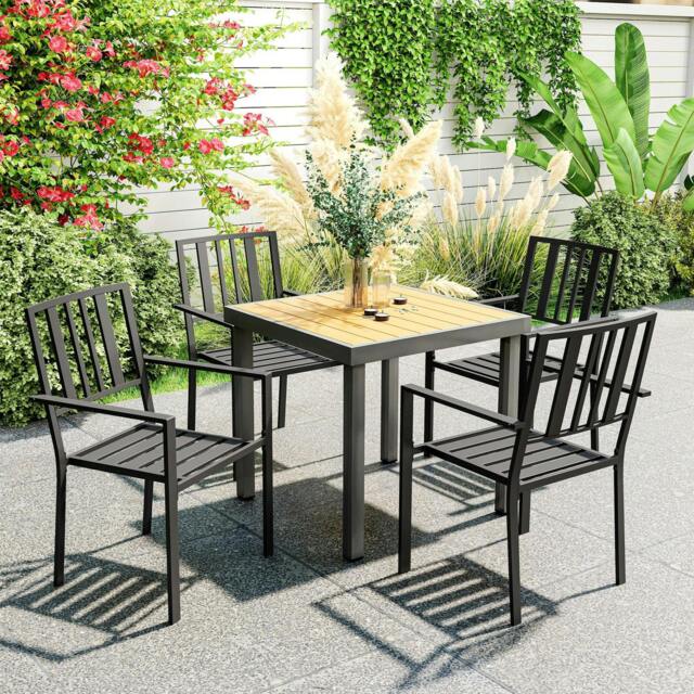 Rackhams 2 PCs Stackable Outdoor Garden Chairs with Metal Slatted Design, Black - Black - 4 - image 1
