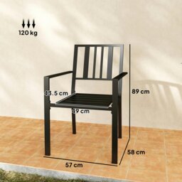 Rackhams 2 PCs Stackable Outdoor Garden Chairs with Metal Slatted Design, Black - Black - 4 - thumbnail 6