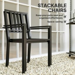 Rackhams 2 PCs Stackable Outdoor Garden Chairs with Metal Slatted Design, Black - Black - 4 - thumbnail 5