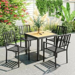 Rackhams 2 PCs Stackable Outdoor Garden Chairs with Metal Slatted Design, Black - Black - 4 - thumbnail 1