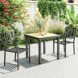 Rackhams 2 PCs Stackable Outdoor Garden Chairs with Metal Slatted Design, Black - Black - 4 - thumbnail 3