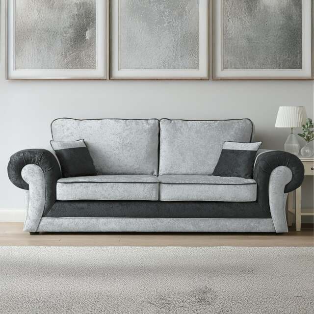 Rackhams Chelsea Crushed Velvet Full Back Sofa Suite - Black and Silver - image 1