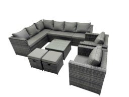 Rackhams Rattan Garden Furniture Patio Furniture Sets with Corner Sofa Square Coffee Table 2 Small Footstools Dark Grey Mixed - thumbnail 1