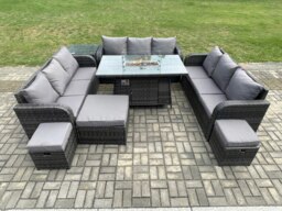 Rackhams Rattan Outdoor Garden Furniture Set with Gas Fire Pit Table, Side Table, 3 Sofas, 3 Footstools - 12 Seater - Dark Grey - thumbnail 2