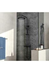 Rackhams Stainless Steel Wall Mount Triple Function Shower Faucet Set Bathroom - Black - thumbnail 2
