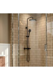 Rackhams Stainless Steel Wall Mount Triple Function Shower Faucet Set Bathroom - Black - thumbnail 1