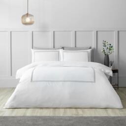 Rackhams So Soft Mono Satin Stitch Duvet Cover Set White / Silver - Single - White / Silver