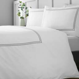 Rackhams So Soft Mono Satin Stitch Duvet Cover Set White / Silver - Single - White / Silver - thumbnail 4