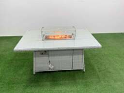 Rackhams 9 Seat PE Rattan Lounge Sofa Set Outdoor Garden Furniture Set with Fire Pit Dining Table 3 Seater Sofa 2 Small Stools 2 Side Tables Light Grey - thumbnail 2