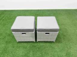 Rackhams 9 Seat PE Rattan Lounge Sofa Set Outdoor Garden Furniture Set with Fire Pit Dining Table 3 Seater Sofa 2 Small Stools 2 Side Tables Light Grey - thumbnail 6