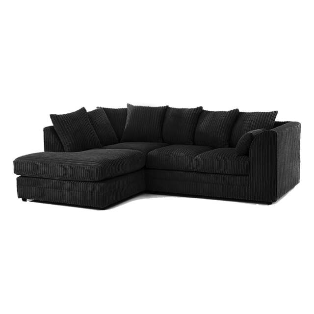 Rackhams Luxor Cord Fabric 4 Seater Corner Sofa Scatter Back - Black - Left Hand Facing - image 1