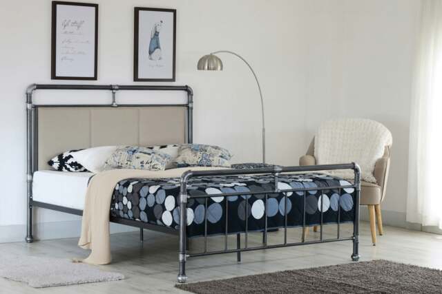 Rackhams Arcadia Metal Copper Pipe Bed Frame - A Unique and Industrial-Chic Addition to Your Bedroom - Silver - Double