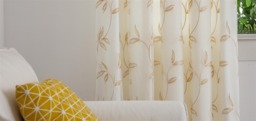 Rackhams Leaf Embroidered Tulle Voile Curtains Ring Top - Gold - 147cm width x 137cm drop - thumbnail 6