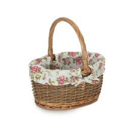 Rackhams Oval Unpeeled Willow Shopping Basket With Garden Rose Lining - Medium - thumbnail 4