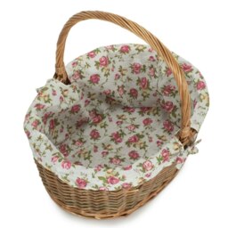 Rackhams Oval Unpeeled Willow Shopping Basket With Garden Rose Lining - Medium - thumbnail 3