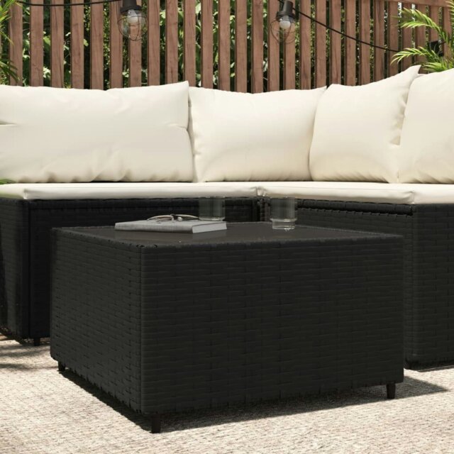 Rackhams Square Garden Coffee Table Black 50x50x30 cm Poly Rattan