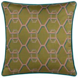 Rackhams Carnaby Satin Chain Geometric Cushion Cover - Olive - 45cm x 45cm - Olive - 100% Polyester