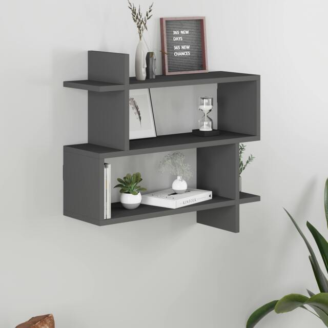 Rackhams Paralel Wall Mounted Modern Bookcase Display Unit 2-Tier Sleek Design 70x22x66 cm - Anthracite Grey - image 1