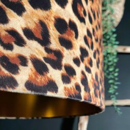 "Rackhams Luxe Leopard Velvet Lampshade with Gold Lining - Ceiling Pendant / Arc Lamp - 70cm diameter x 30cm height (27"" x 12"")" - thumbnail 3