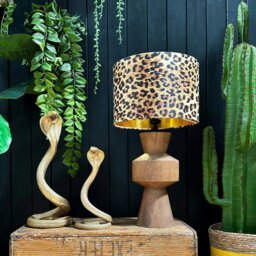 "Rackhams Luxe Leopard Velvet Lampshade with Gold Lining - Ceiling Pendant / Arc Lamp - 70cm diameter x 30cm height (27"" x 12"")" - thumbnail 2