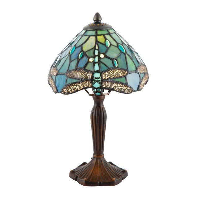 Rackhams Handmade Emerald Green Stained Glass 8 Inch Tiffany Lamp with Dragonfly Design - image 1