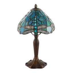 Rackhams Handmade Emerald Green Stained Glass 8 Inch Tiffany Lamp with Dragonfly Design - thumbnail 2