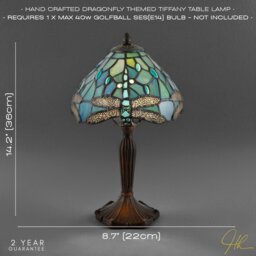 Rackhams Handmade Emerald Green Stained Glass 8 Inch Tiffany Lamp with Dragonfly Design - thumbnail 6