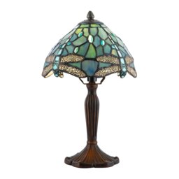 Rackhams Handmade Emerald Green Stained Glass 8 Inch Tiffany Lamp with Dragonfly Design - thumbnail 3