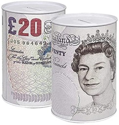 Rackhams Sterling Money Tin - Piggy Bank, Coin Tin, Cash Tin, Savings Tin, Money Box to Save Birthday Money, Holiday and Christmas Fund - (15 cm x 10 cm) - Set of 12 RANDOM Note Designs - thumbnail 4