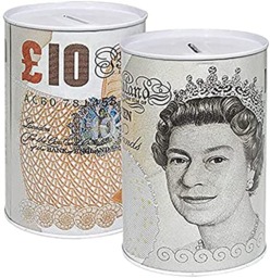 Rackhams Sterling Money Tin - Piggy Bank, Coin Tin, Cash Tin, Savings Tin, Money Box to Save Birthday Money, Holiday and Christmas Fund - (15 cm x 10 cm) - Set of 12 RANDOM Note Designs - thumbnail 3