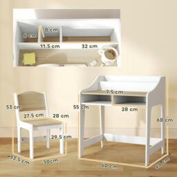 Rackhams Kids Desk and Chair Set, Children Study Table with Storage, Natural - Natural wood finish and white - Desk: 68H x 60L x 48D cm. Chair: 53H x 30W x 33.5D cm - thumbnail 3