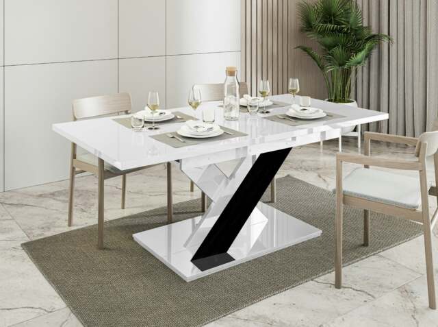 Rackhams Extendable Dining Table for 8 People BRONX White Gloss Black Gloss - image 1