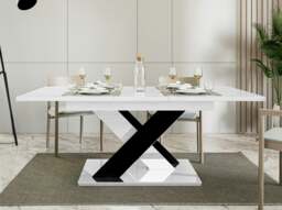 Rackhams Extendable Dining Table for 8 People BRONX White Gloss Black Gloss - thumbnail 2