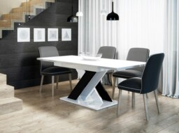 Rackhams Extendable Dining Table for 8 People BRONX White Gloss Black Gloss - thumbnail 3