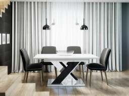 Rackhams Extendable Dining Table for 8 People BRONX White Gloss Black Gloss - thumbnail 4