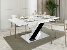 Rackhams Extendable Dining Table for 8 People BRONX White Gloss Black Gloss