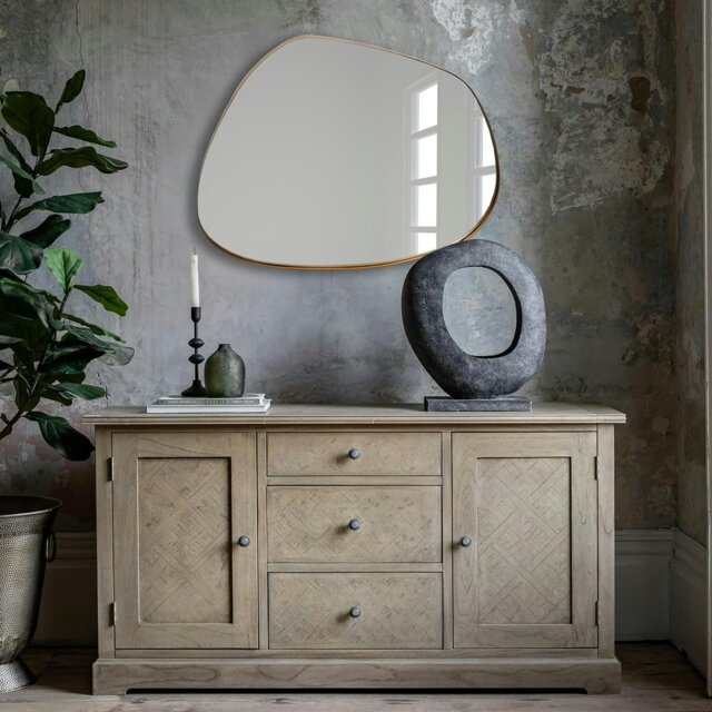 Rackhams Modern Pebble Metal Wall Mirror - 89cm x 69cm - Gold - image 1