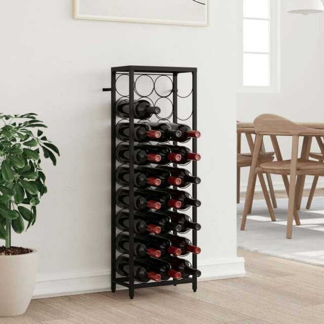 Rackhams Wine Rack for 27 Bottles Black 34x18x100 cm Wrought Iron