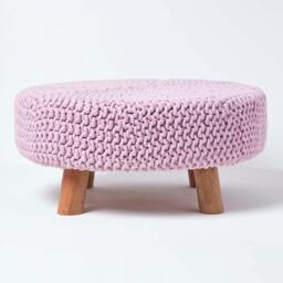 Rackhams Large Round Cotton Knitted Footstool on Legs - Black - thumbnail 2