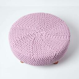 Rackhams Large Round Cotton Knitted Footstool on Legs - Black - thumbnail 4