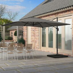 Rackhams 3 x 3M Wide Garden Parasol Outdoor Hanging UV Resistant and Waterproof Umbrella for Patio - Beige - Parasol + Cross Base + Petal Water Tank - thumbnail 2