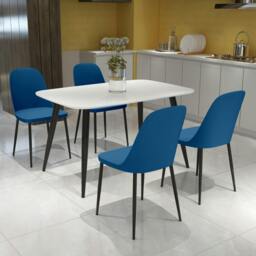 Rackhams Aspen Dining Set - White Rectangular Table & 4 Duo Dining Chairs - Blue