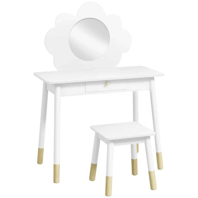Rackhams Kids Dressing Table with Mirror, Stool, Drawer, Cloud Design, White