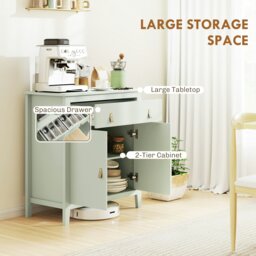 Rackhams Sideboard with Drawer, Adjustable Shelf for Living Room, Light Green - White - thumbnail 4